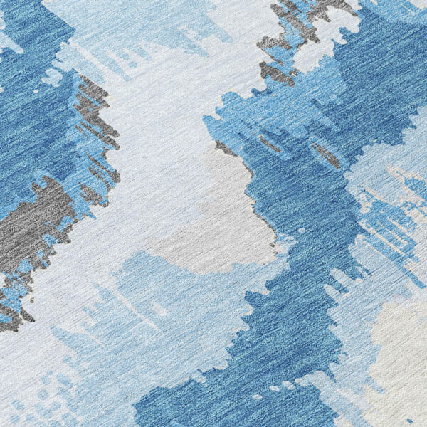 9' X 12' Sky Blue And Denim Blue Abstract Washable Indoor Outdoor Area Rug