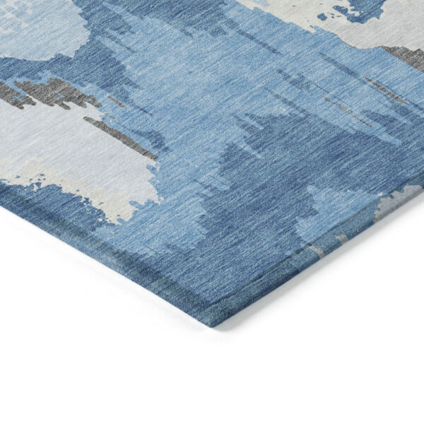 9' X 12' Sky Blue And Denim Blue Abstract Washable Indoor Outdoor Area Rug