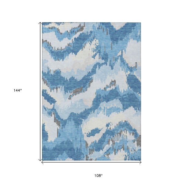 9' X 12' Sky Blue And Denim Blue Abstract Washable Indoor Outdoor Area Rug