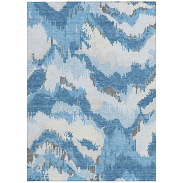 9' X 12' Sky Blue And Denim Blue Abstract Washable Indoor Outdoor Area Rug