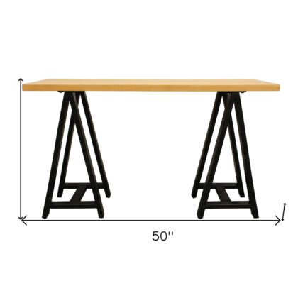 50" Natural and Black Solid Wood A Frame Console Table