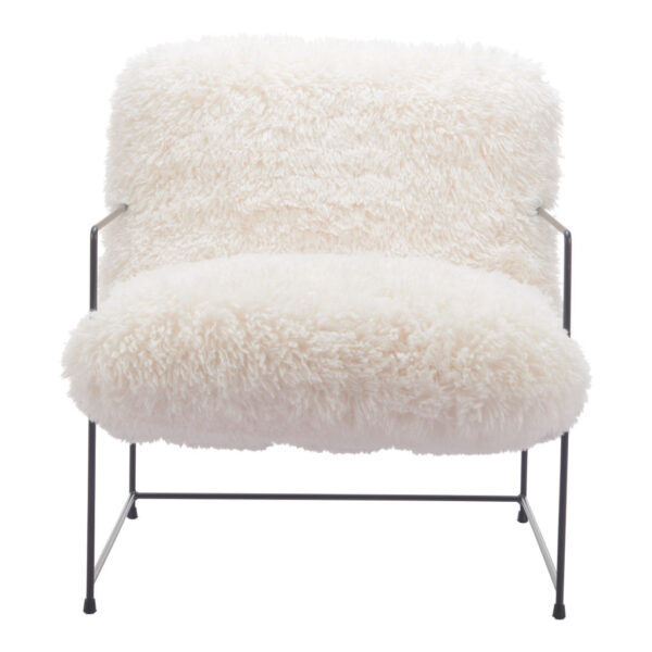 30" White And Black Sherpa And Upholstered Arm Chair