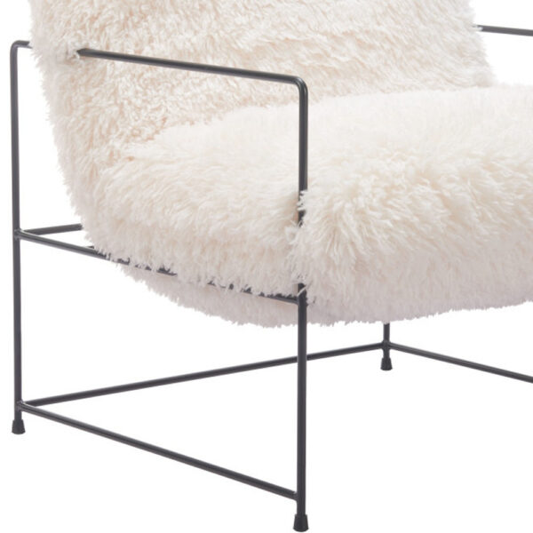 30" White And Black Sherpa And Upholstered Arm Chair