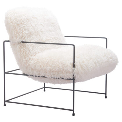 30" White And Black Sherpa And Upholstered Arm Chair