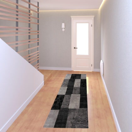 8' Grey Checkered Power Loom Runner Rug
