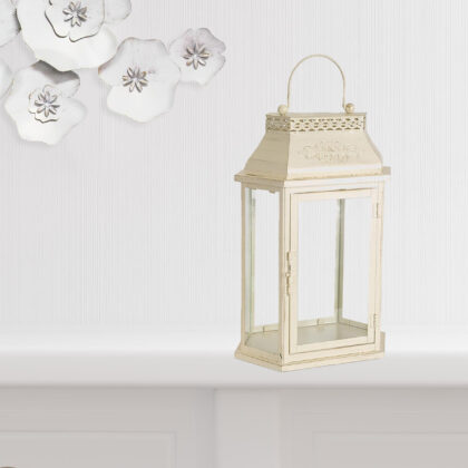 Set Of Two Beige Flameless Floor Lantern Candle Holder