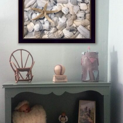 Starfish And Seashell 1 Black Framed Print Wall Art