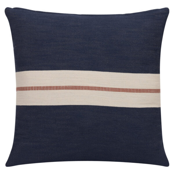 24" X 24" Blue Striped Cotton Zippered Pillow