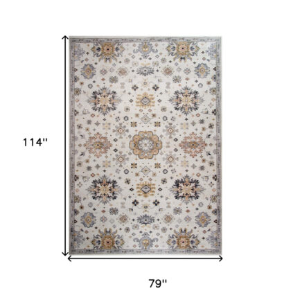 7' x 10' Gray and Gold Floral Area Rug