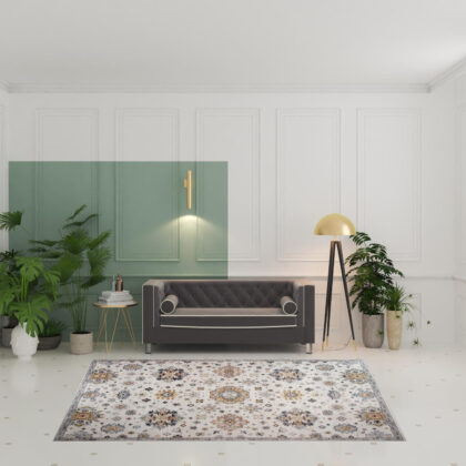 7' x 10' Gray and Gold Floral Area Rug