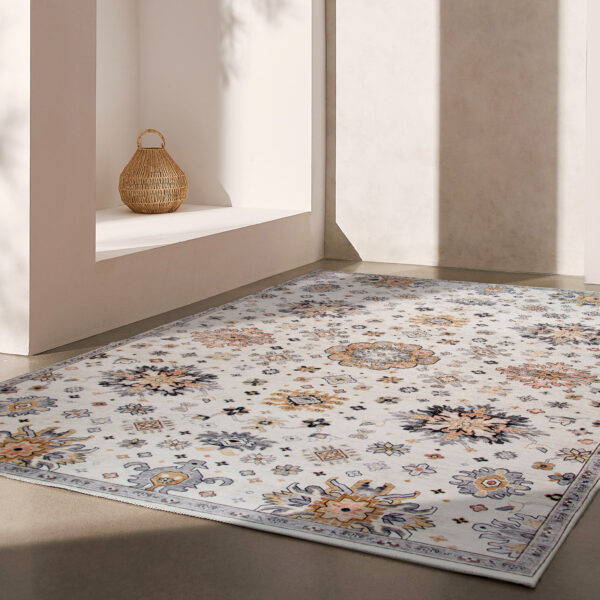 7' x 10' Gray and Gold Floral Area Rug