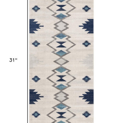 2' x 3' Blue and Beige Southwestern Non Skid Area Rug