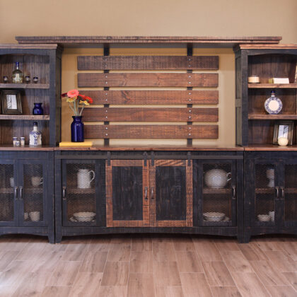 68" Black Solid Wood Cabinet Enclosed Storage Distressed TV Stand