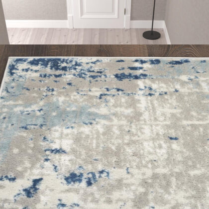 10' Blue and Gray Abstract Power Loom Runner Rug