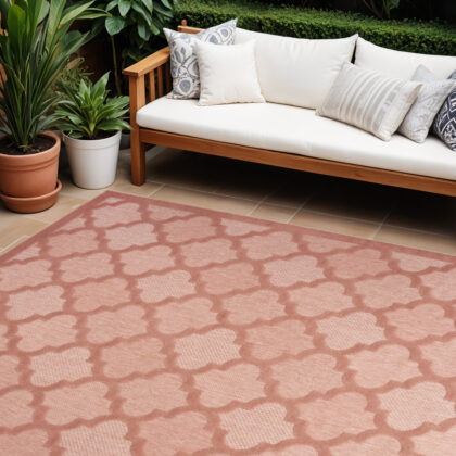 9' X 12' Coral Orange Indoor Outdoor Area Rug
