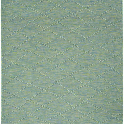 4' x 6' Blue Geometric Power Loom Non Skid Area Rug
