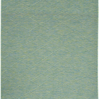 4' x 6' Blue Geometric Power Loom Non Skid Area Rug