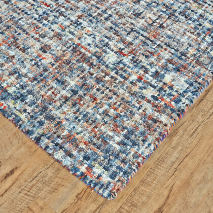 5' X 8' Blue Ivory And Orange Plaid Tufted Handmade Area Rug