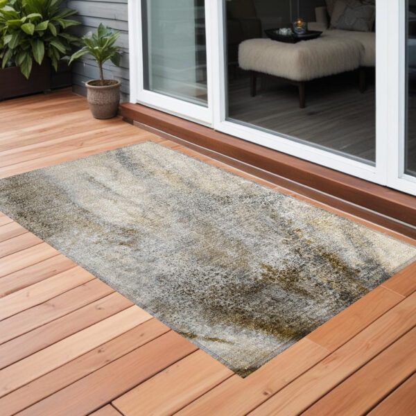 3' X 5' Beige Abstract Washable Non Skid Indoor Outdoor Area Rug