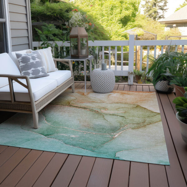 8' X 10' Teal Abstract Washable Non Skid Indoor Outdoor Area Rug