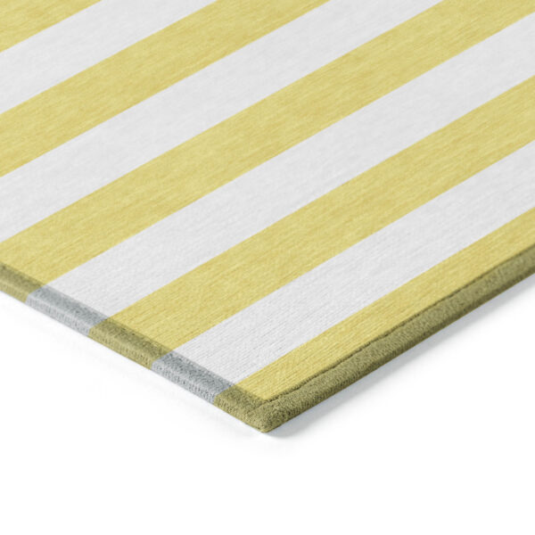 10' X 14' Yellow and White Striped Washable Indoor Outdoor Area Rug