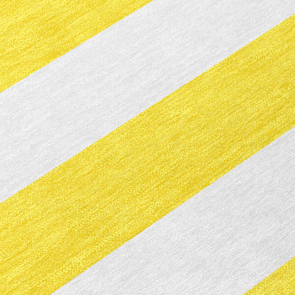 10' X 14' Yellow and White Striped Washable Indoor Outdoor Area Rug