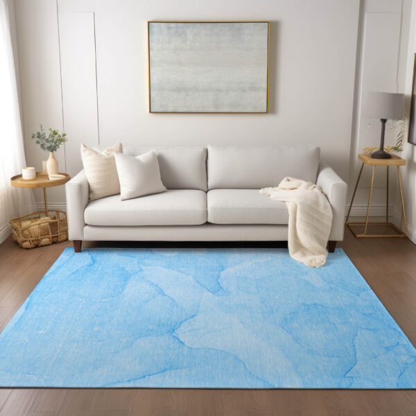 3' X 5' Blue Abstract Washable Non Skid Indoor Outdoor Area Rug