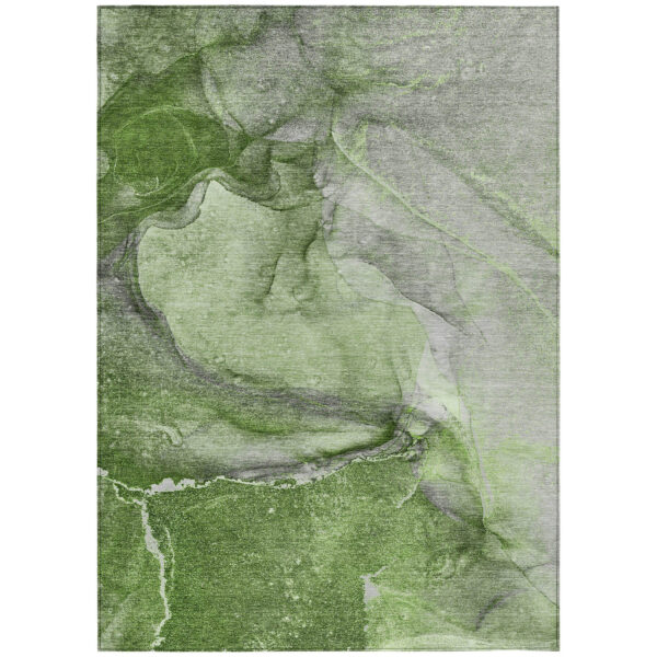 10' X 14' Olive Green Abstract Washable Non Skid Indoor Outdoor Area Rug