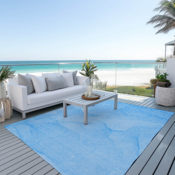 3' X 5' Blue Abstract Washable Non Skid Indoor Outdoor Area Rug