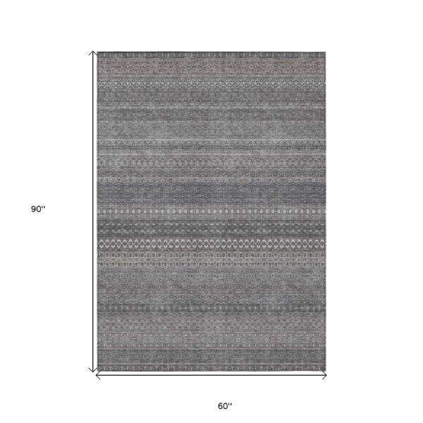 5' X 8' Gray Striped Washable Non Skid Indoor Outdoor Area Rug