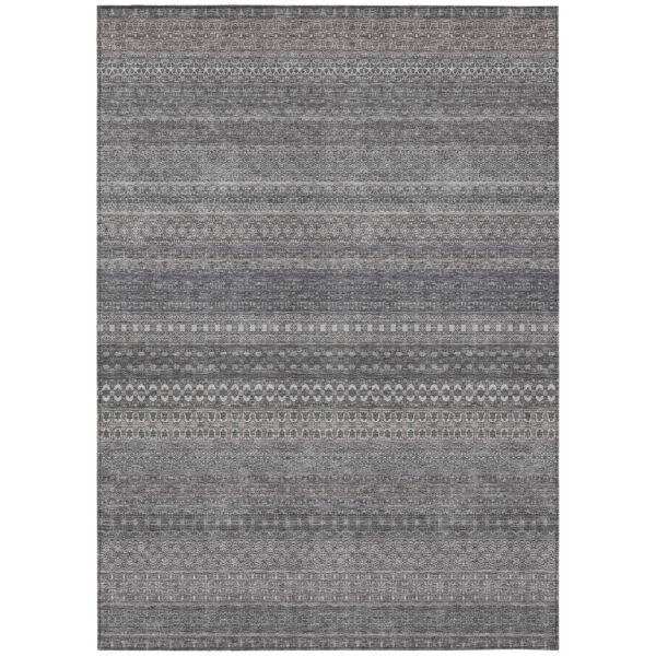 5' X 8' Gray Striped Washable Non Skid Indoor Outdoor Area Rug