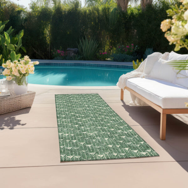 8' Sage Geometric Washable Non Skid Indoor Outdoor Runner Rug