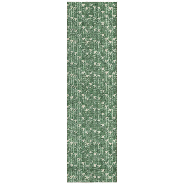 8' Sage Geometric Washable Non Skid Indoor Outdoor Runner Rug