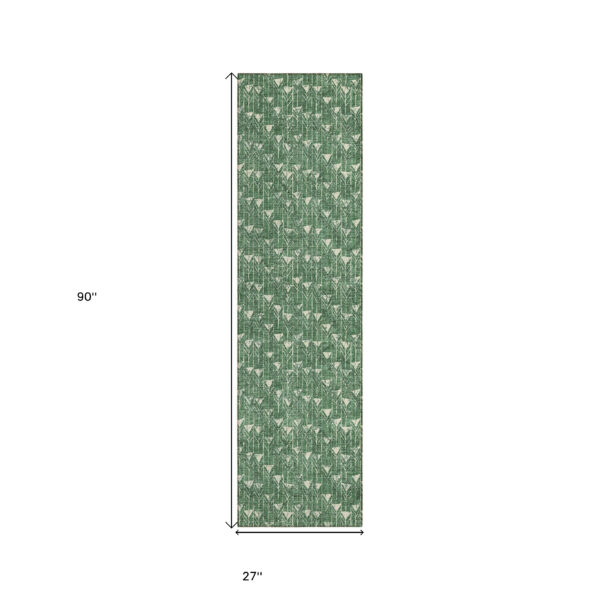 8' Sage Geometric Washable Non Skid Indoor Outdoor Runner Rug