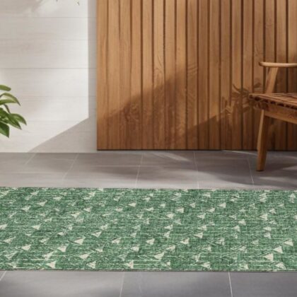 8' Sage Geometric Washable Non Skid Indoor Outdoor Runner Rug