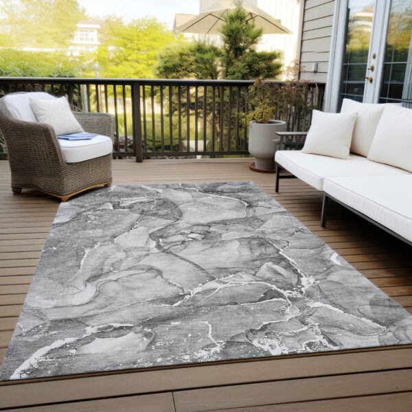 8' X 10' Gray and Ivory Abstract Washable Non Skid Indoor Outdoor Area Rug