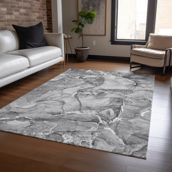 8' X 10' Gray and Ivory Abstract Washable Non Skid Indoor Outdoor Area Rug