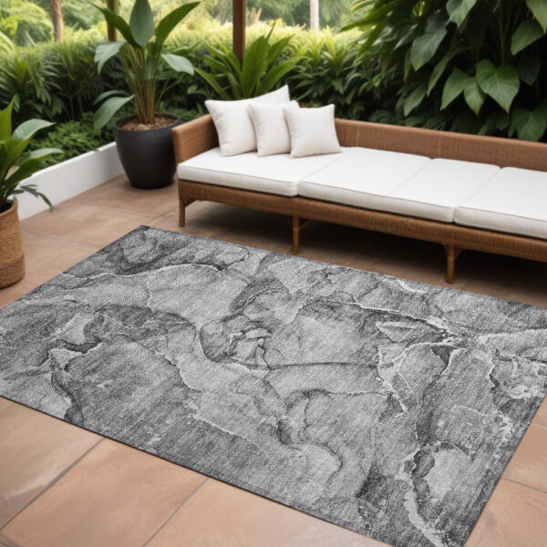 8' X 10' Gray and Ivory Abstract Washable Non Skid Indoor Outdoor Area Rug