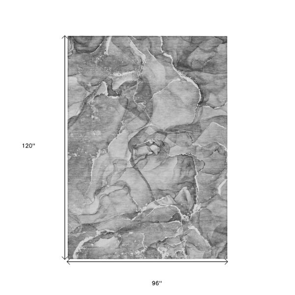 8' X 10' Gray and Ivory Abstract Washable Non Skid Indoor Outdoor Area Rug