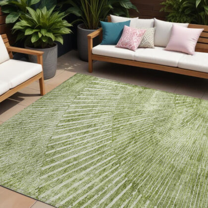 8' X 10' Sage Abstract Washable Non Skid Indoor Outdoor Area Rug
