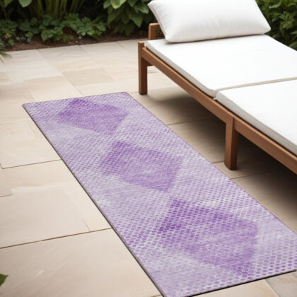 8' Runner Lavender Geometric Washable Non Skid Indoor Outdoor Runner Rug