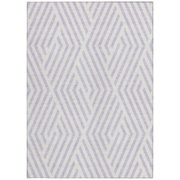8' X 10' Lavender and Ivory Geometric Washable Non Skid Indoor Outdoor Area Rug