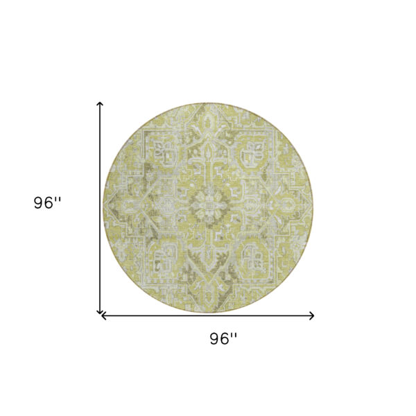 8' Round Artichoke Green Round Oriental Washable Non Skid Indoor Outdoor Area Rug