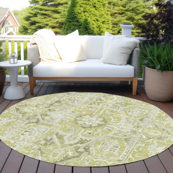 8' Round Artichoke Green Round Oriental Washable Non Skid Indoor Outdoor Area Rug