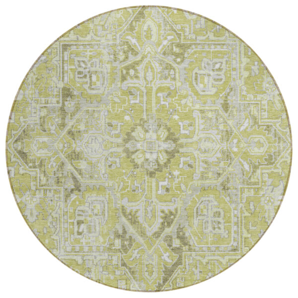 8' Round Artichoke Green Round Oriental Washable Non Skid Indoor Outdoor Area Rug