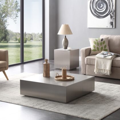 Modern Brushed Silver Stainless Steel Coffee Table