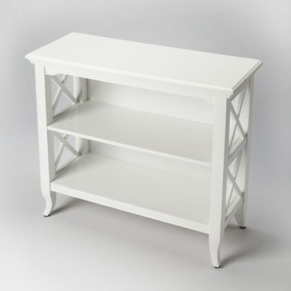 30" White Wood Two Tier Bookcase