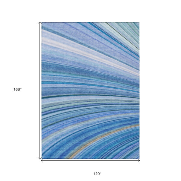 10' X 14' Denim Blue And Sky Blue Abstract Washable Indoor Outdoor Area Rug