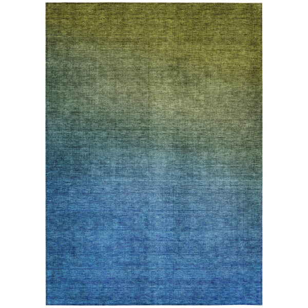 5' X 8' Olive Green Blue And Navy Blue Ombre Washable Indoor Outdoor Area Rug