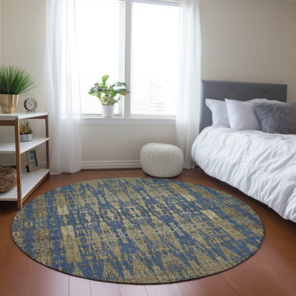 8' Blue Taupe And Beige Round Moroccan Washable Indoor Outdoor Area Rug